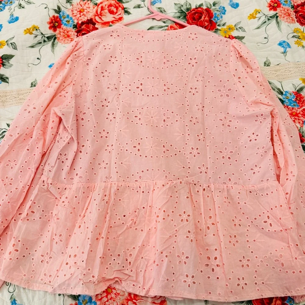 Eyelet Bows Pink Blouse - Picture 10 of 12